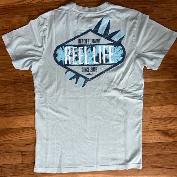 NWT Reel Life Men’s Light Blue Short Sleeve T-Shirt Size Small - Picture 3 of 3